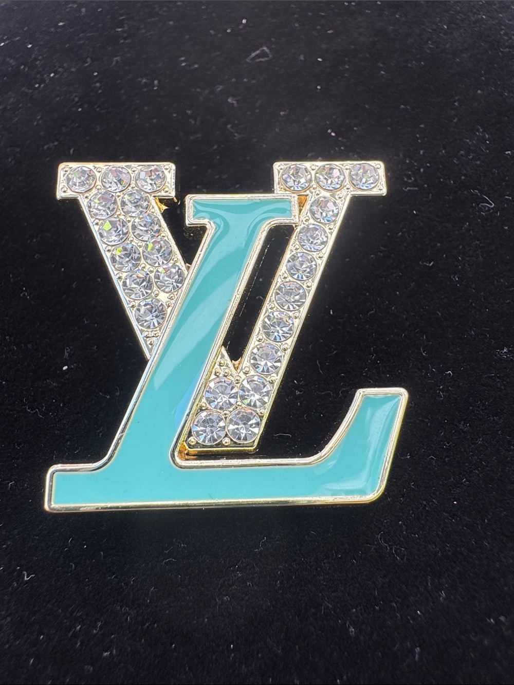 Brooch /pin Mint Enamel and Crystal Brooch signed in back